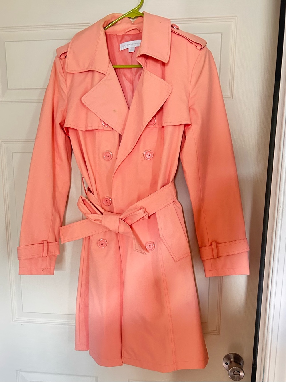 New York & Company Coral Trench Coat with Belt
